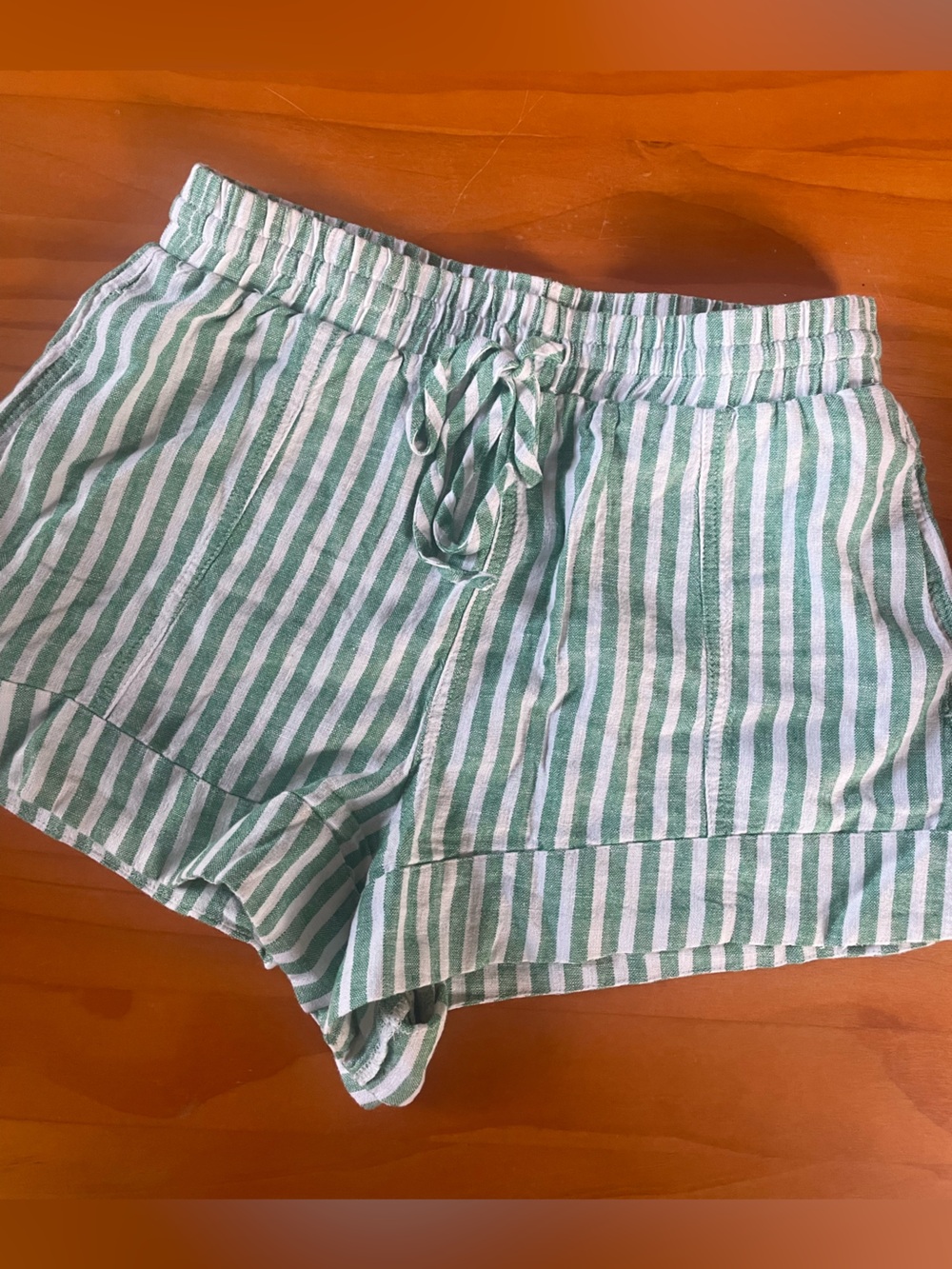 Universal Thread Green & White Striped Shorts with Drawstring